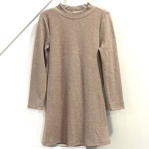 NWOT Rib Knit Long Sleeve Cozy Mock Neck Sweater Dress Neutral Sandy Tan Brown